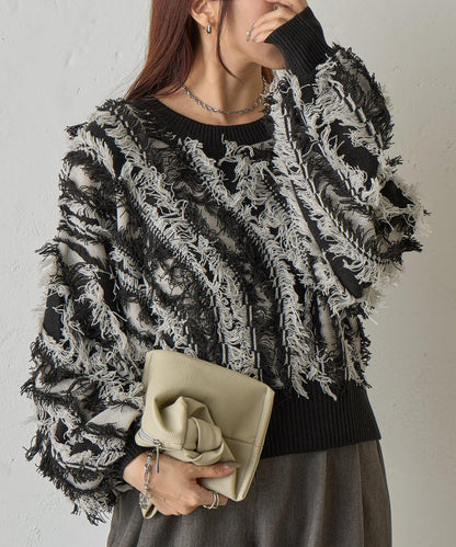 流蘇提花針織套頭衫