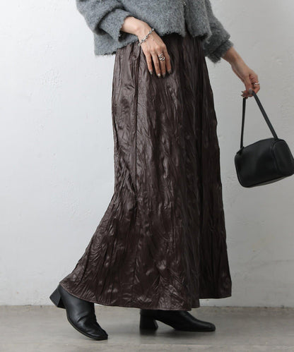 仿皮褶皺半身裙