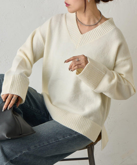 寬鬆V領針織衫