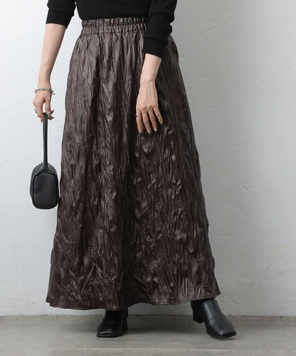 仿皮褶皺半身裙