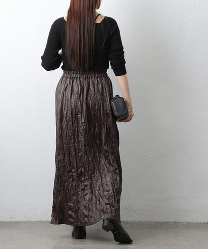 仿皮褶皺半身裙