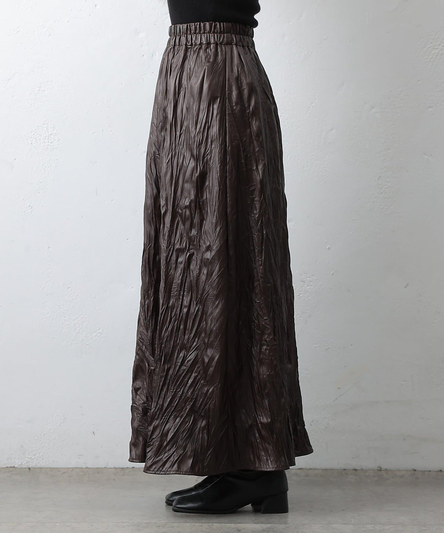 仿皮褶皺半身裙