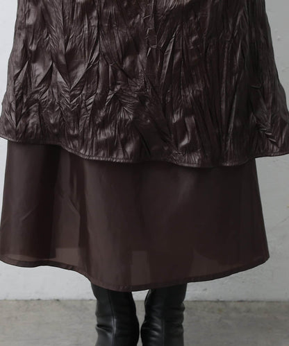 仿皮褶皺半身裙