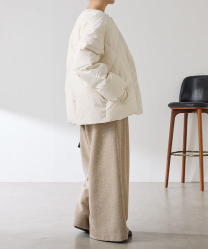 【輕量外套】輕質壓花無領羽絨服