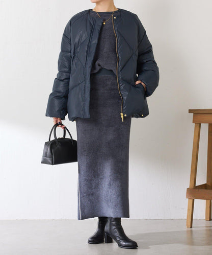 【輕量外套】輕質壓花無領羽絨服