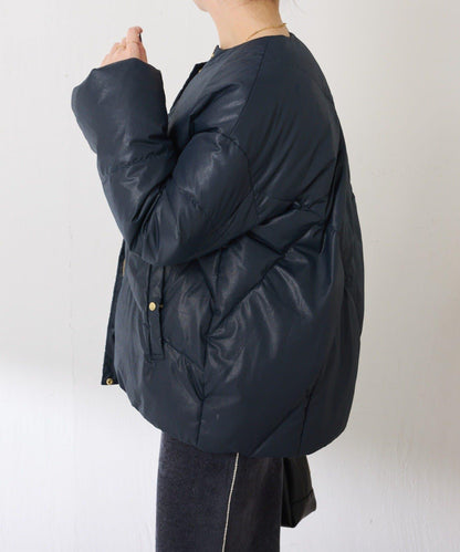 【輕量外套】輕質壓花無領羽絨服