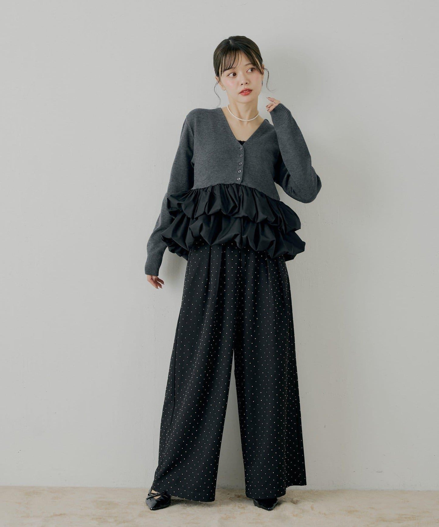 【SALON by Chico】荷葉邊拼接長款上衣