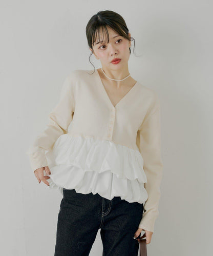 【SALON by Chico】荷葉邊拼接長款上衣