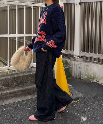 燈芯絨拼接學院風針織衫
