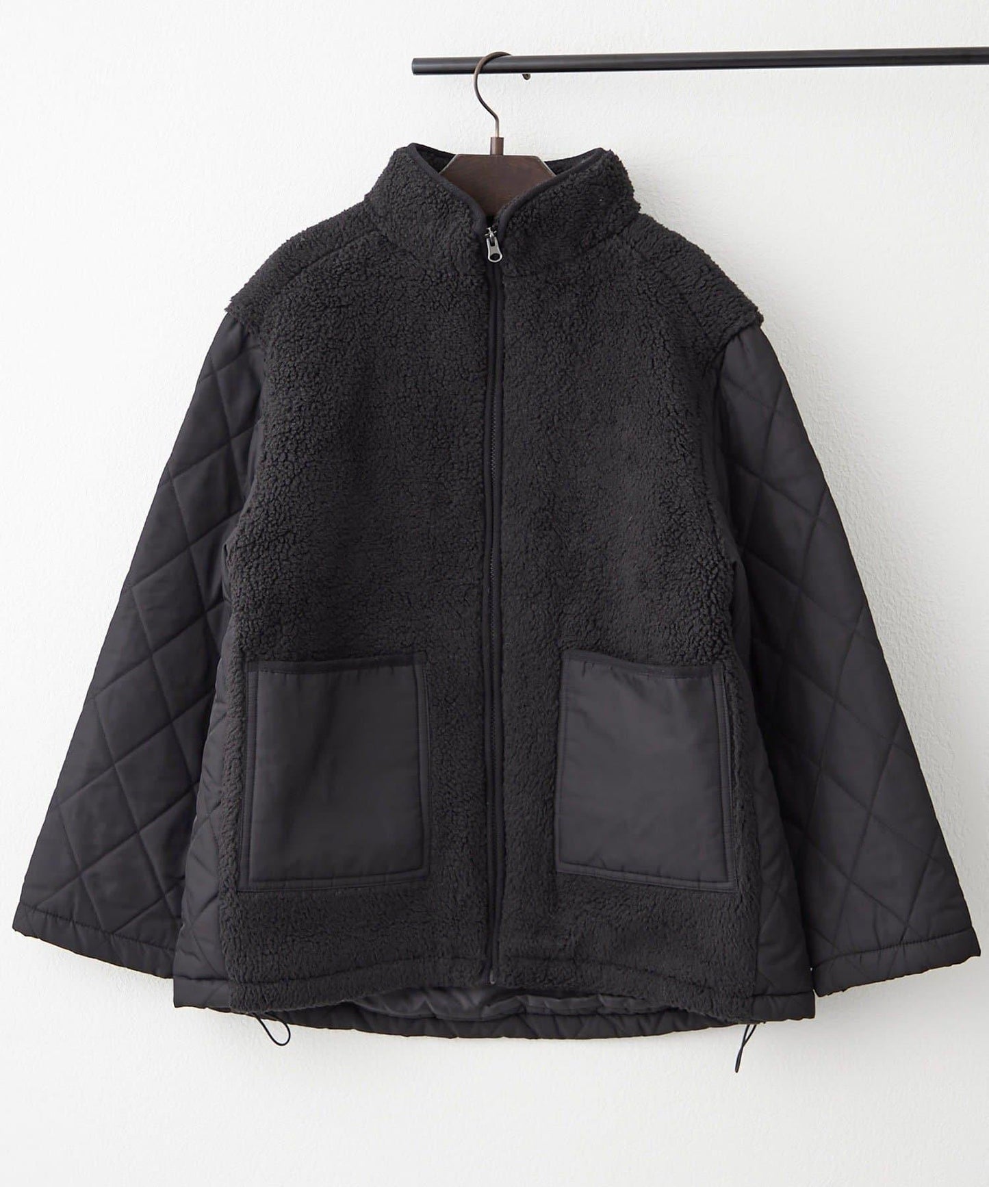 羊羔絨拼接絎縫立領夾克