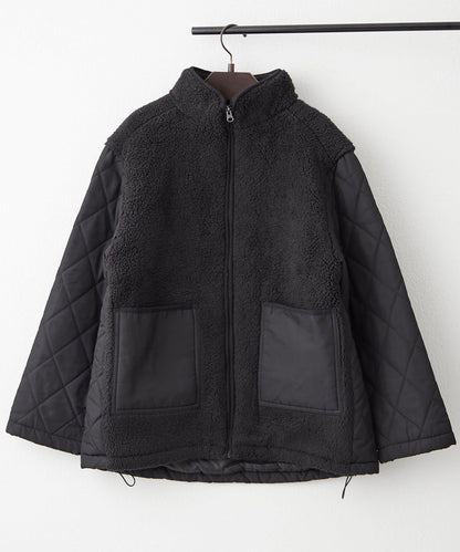 羊羔絨拼接絎縫立領夾克