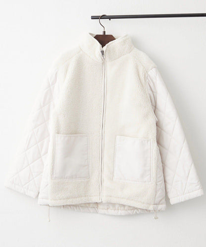 羊羔絨拼接絎縫立領夾克