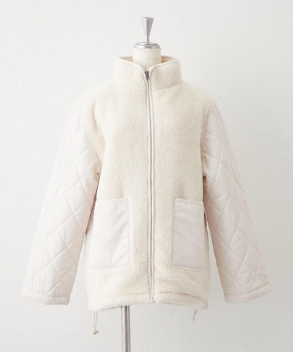 羊羔絨拼接絎縫立領夾克