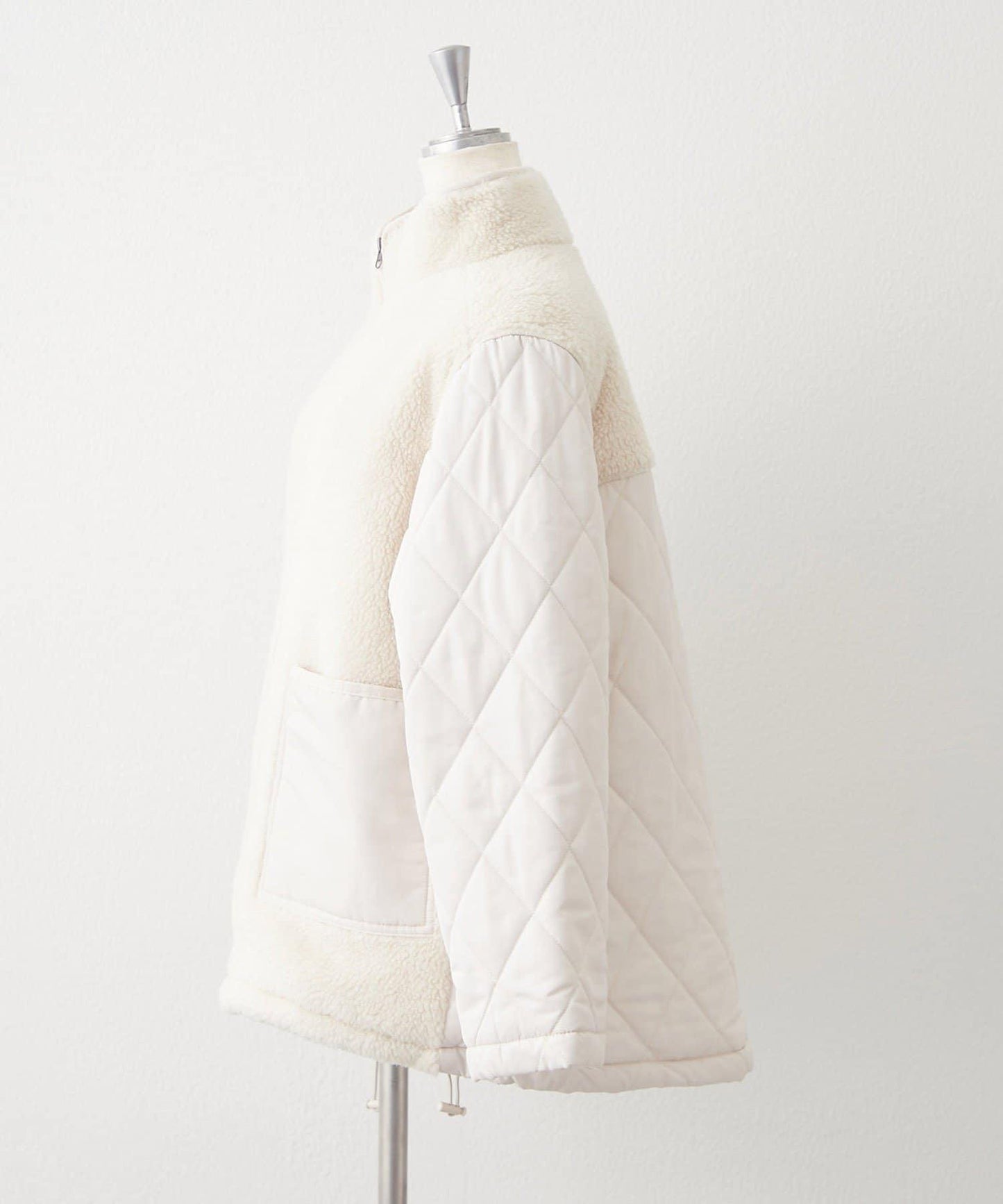 羊羔絨拼接絎縫立領夾克