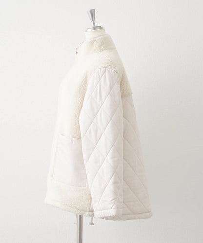 羊羔絨拼接絎縫立領夾克