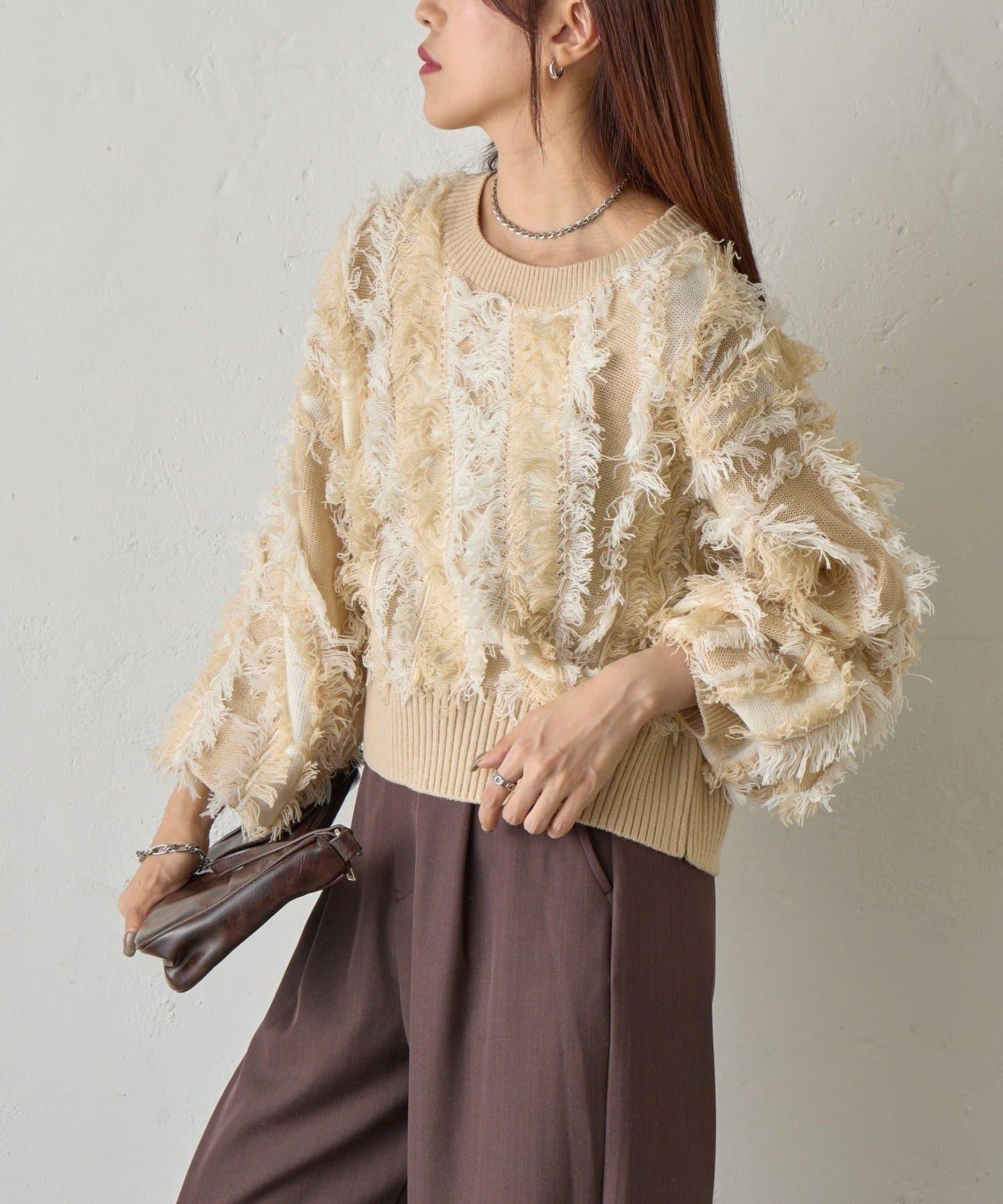 流蘇提花針織套頭衫