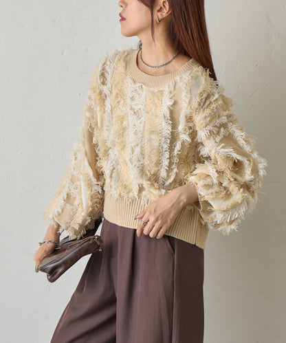 流蘇提花針織套頭衫
