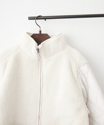 羊羔絨拼接絎縫立領夾克