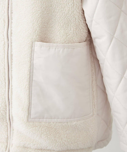 羊羔絨拼接絎縫立領夾克