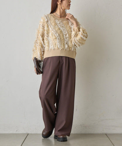 流蘇提花針織套頭衫