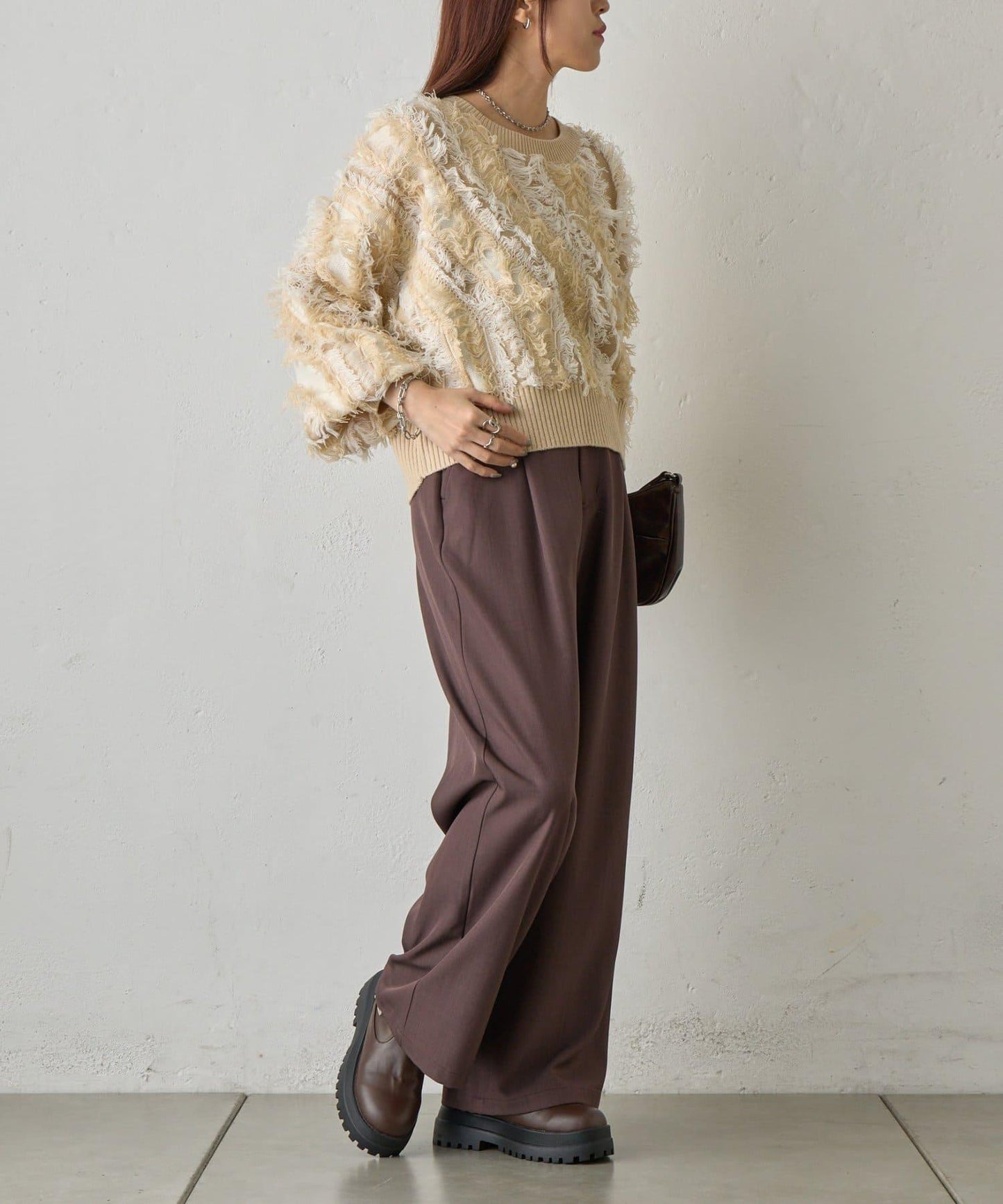 流蘇提花針織套頭衫