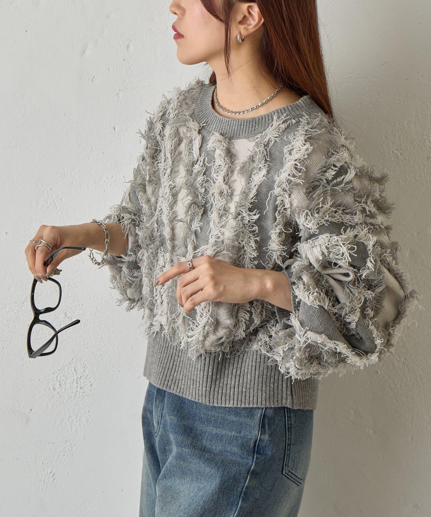 流蘇提花針織套頭衫
