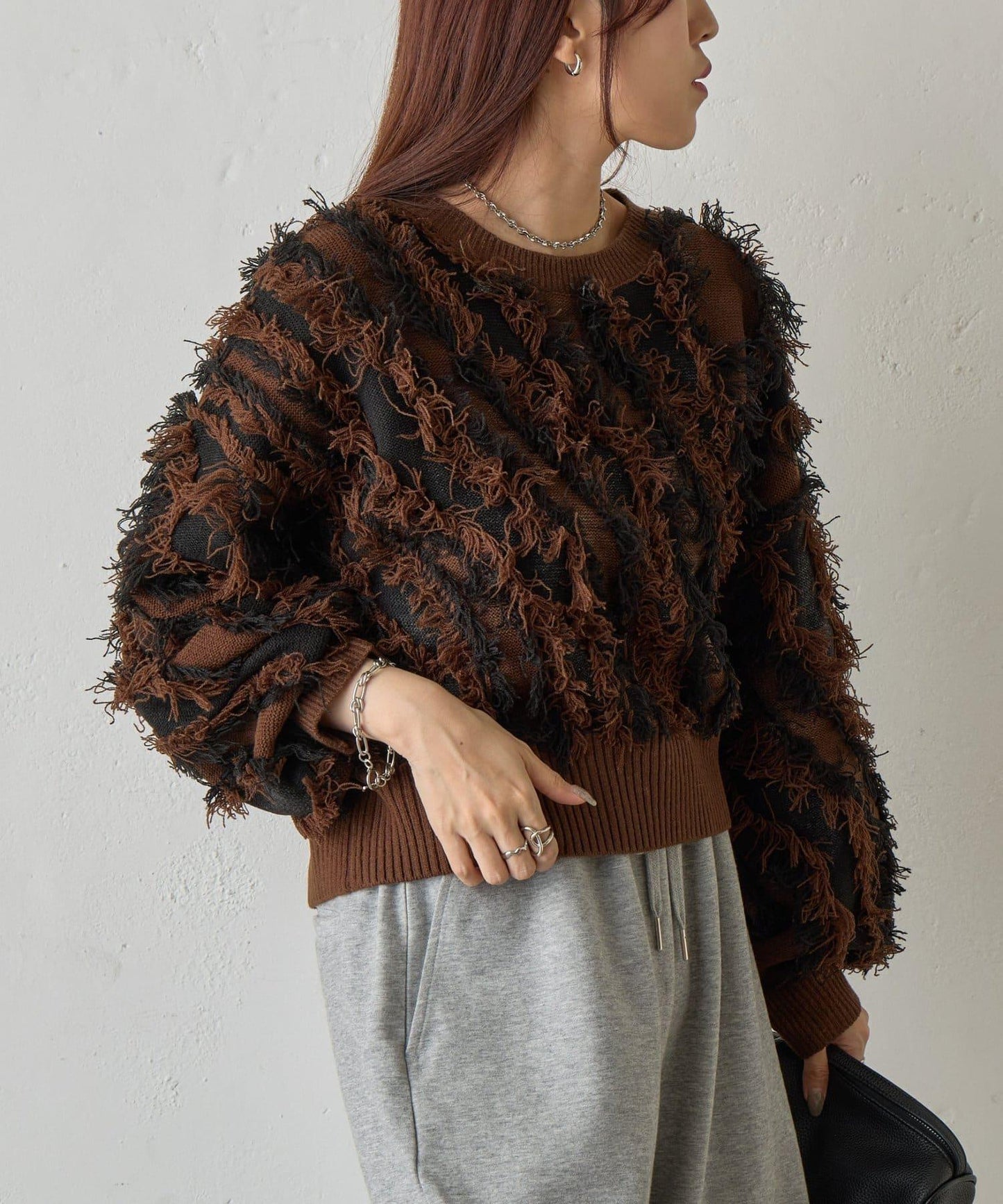 流蘇提花針織套頭衫