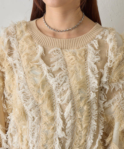 流蘇提花針織套頭衫