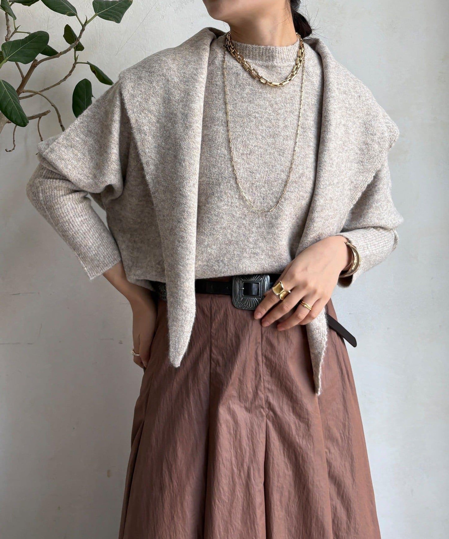 圍巾套裝針織上衣