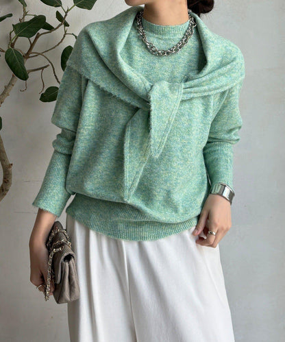 圍巾套裝針織上衣