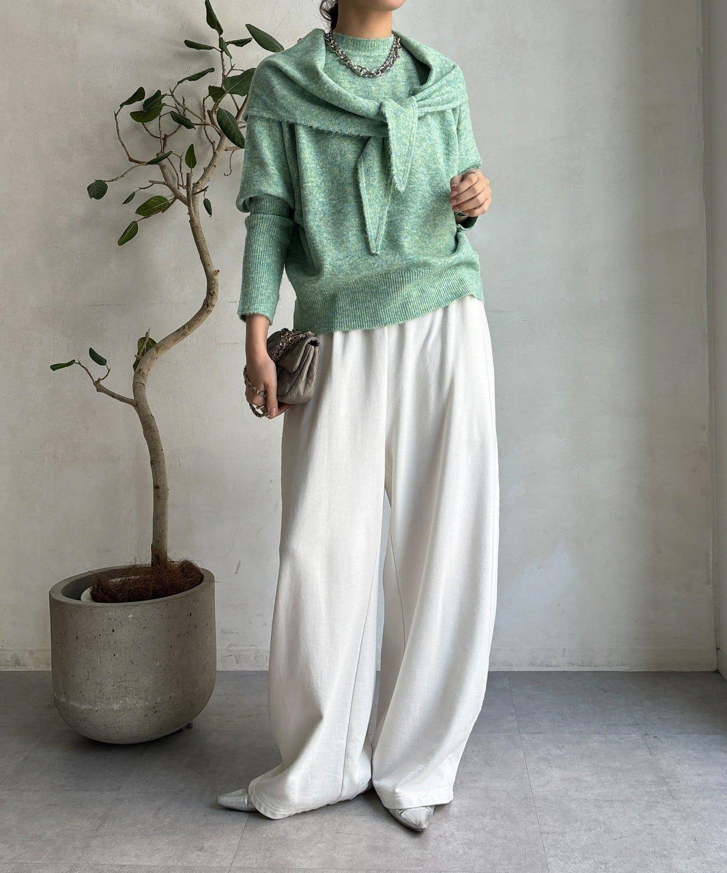 圍巾套裝針織上衣