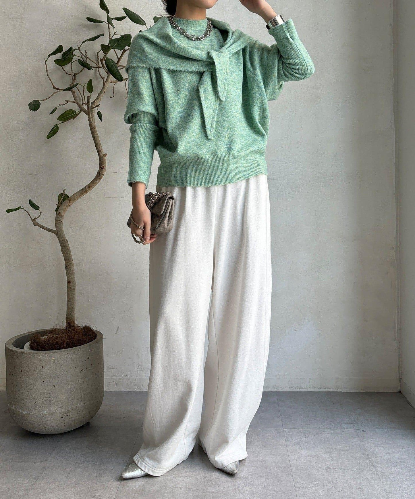 圍巾套裝針織上衣