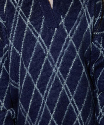 格紋仿馬海毛V領針織衫