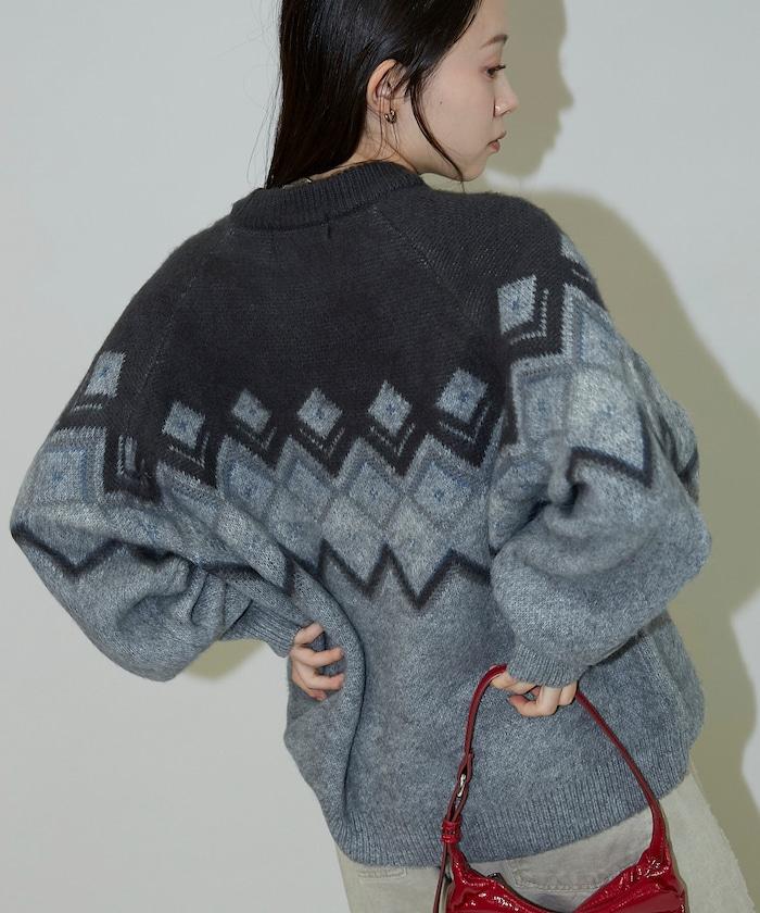 鑽石提花仿馬海毛針織套頭衫