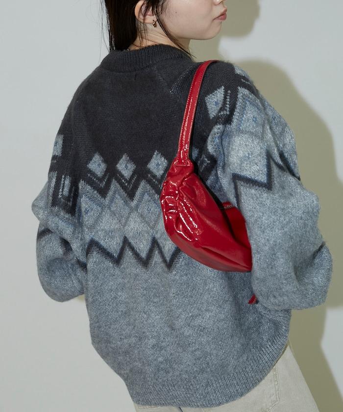 鑽石提花仿馬海毛針織套頭衫