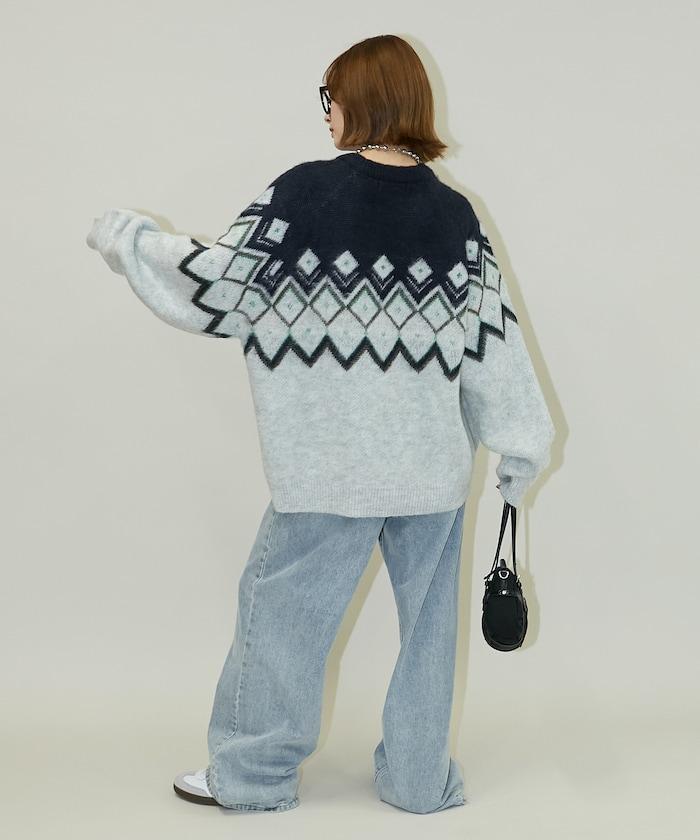 鑽石提花仿馬海毛針織套頭衫