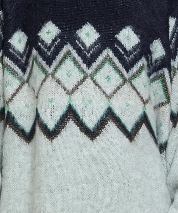 鑽石提花仿馬海毛針織套頭衫