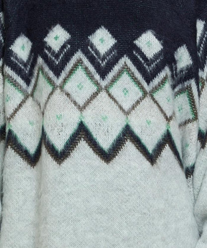 鑽石提花仿馬海毛針織套頭衫