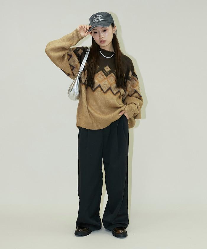 鑽石提花仿馬海毛針織套頭衫