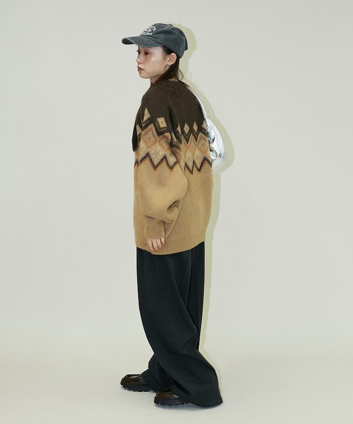 鑽石提花仿馬海毛針織套頭衫