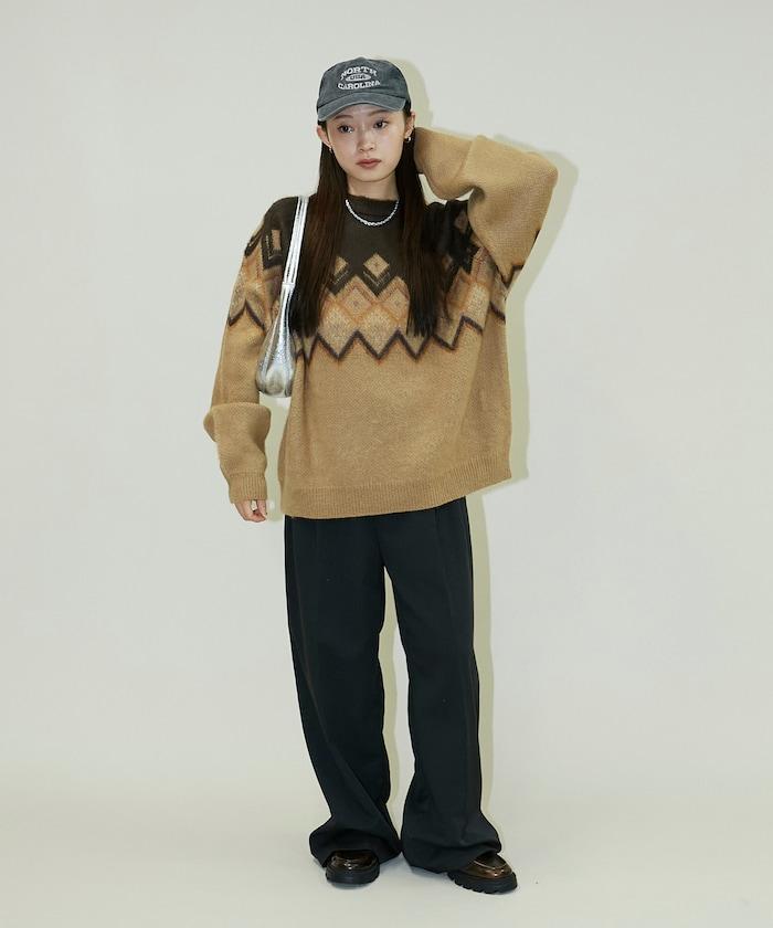 鑽石提花仿馬海毛針織套頭衫