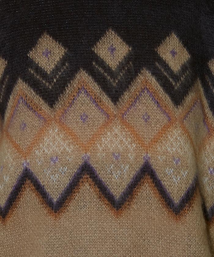 鑽石提花仿馬海毛針織套頭衫