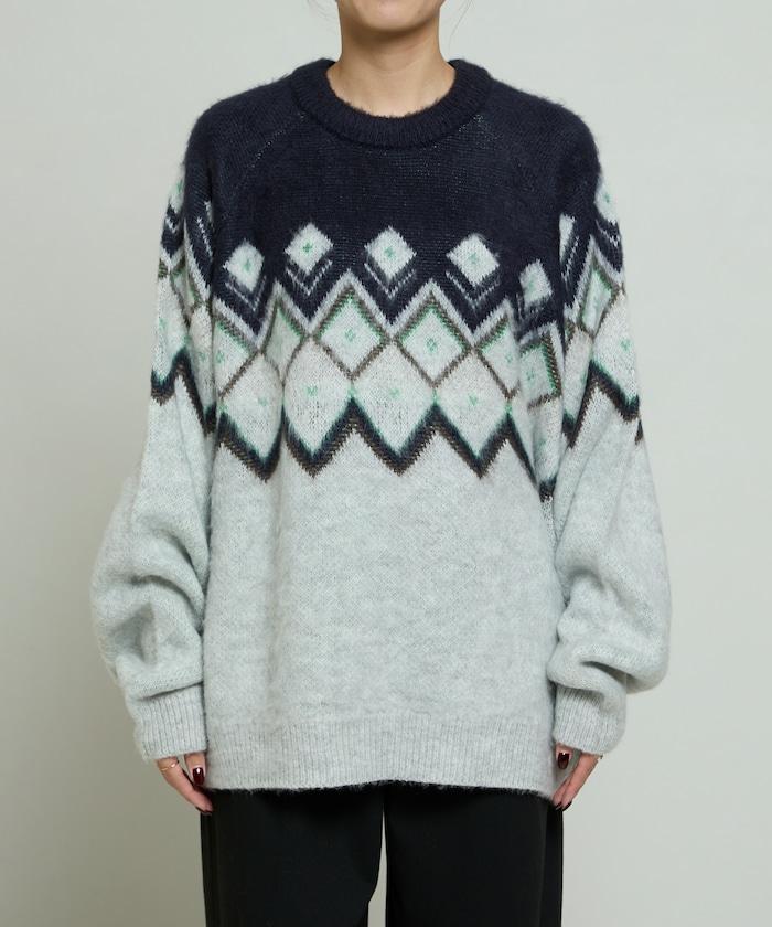 鑽石提花仿馬海毛針織套頭衫