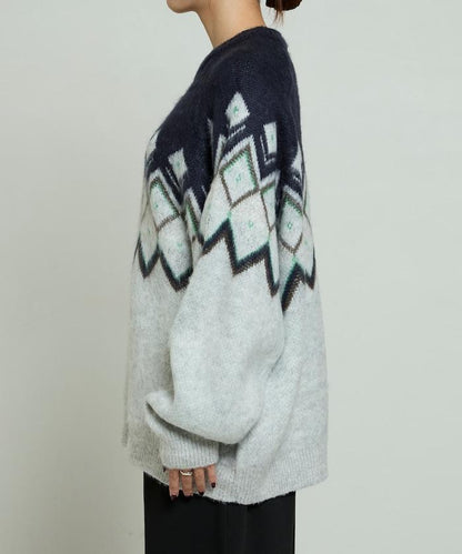 鑽石提花仿馬海毛針織套頭衫