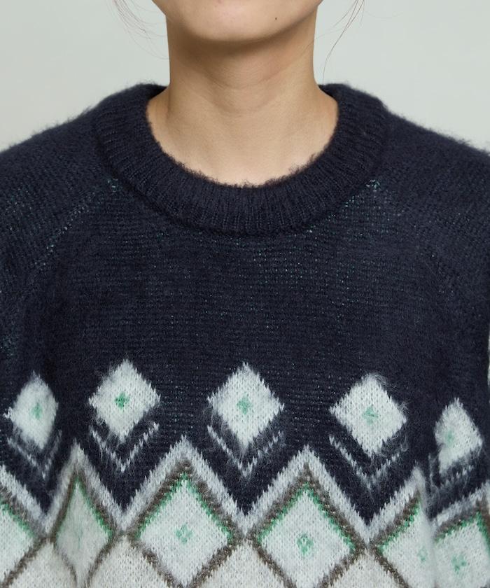 鑽石提花仿馬海毛針織套頭衫