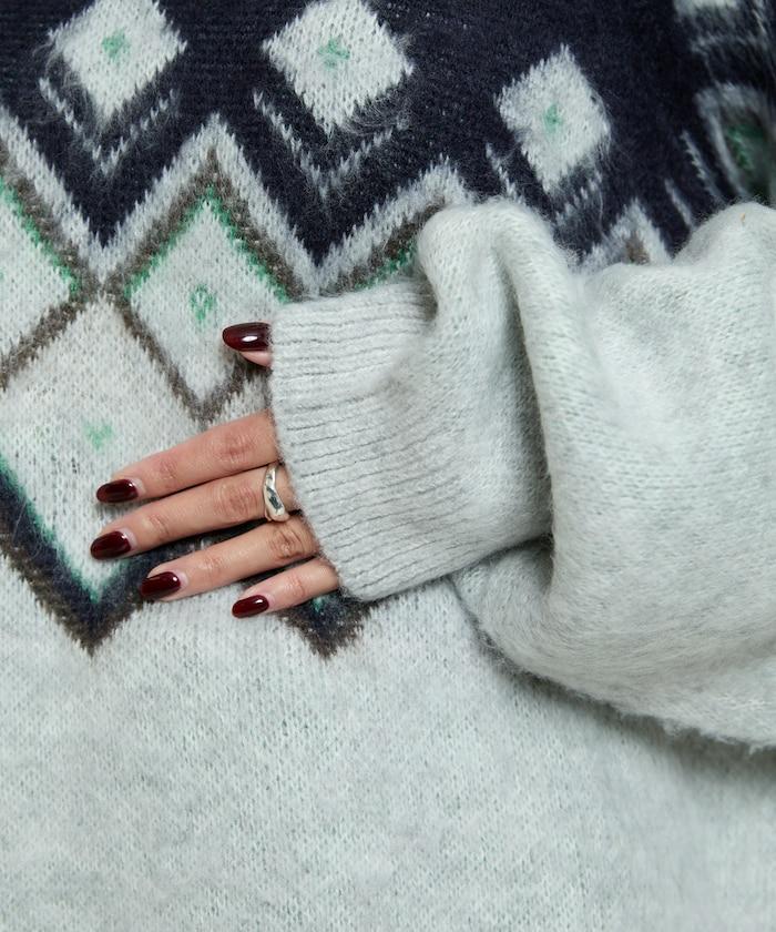 鑽石提花仿馬海毛針織套頭衫