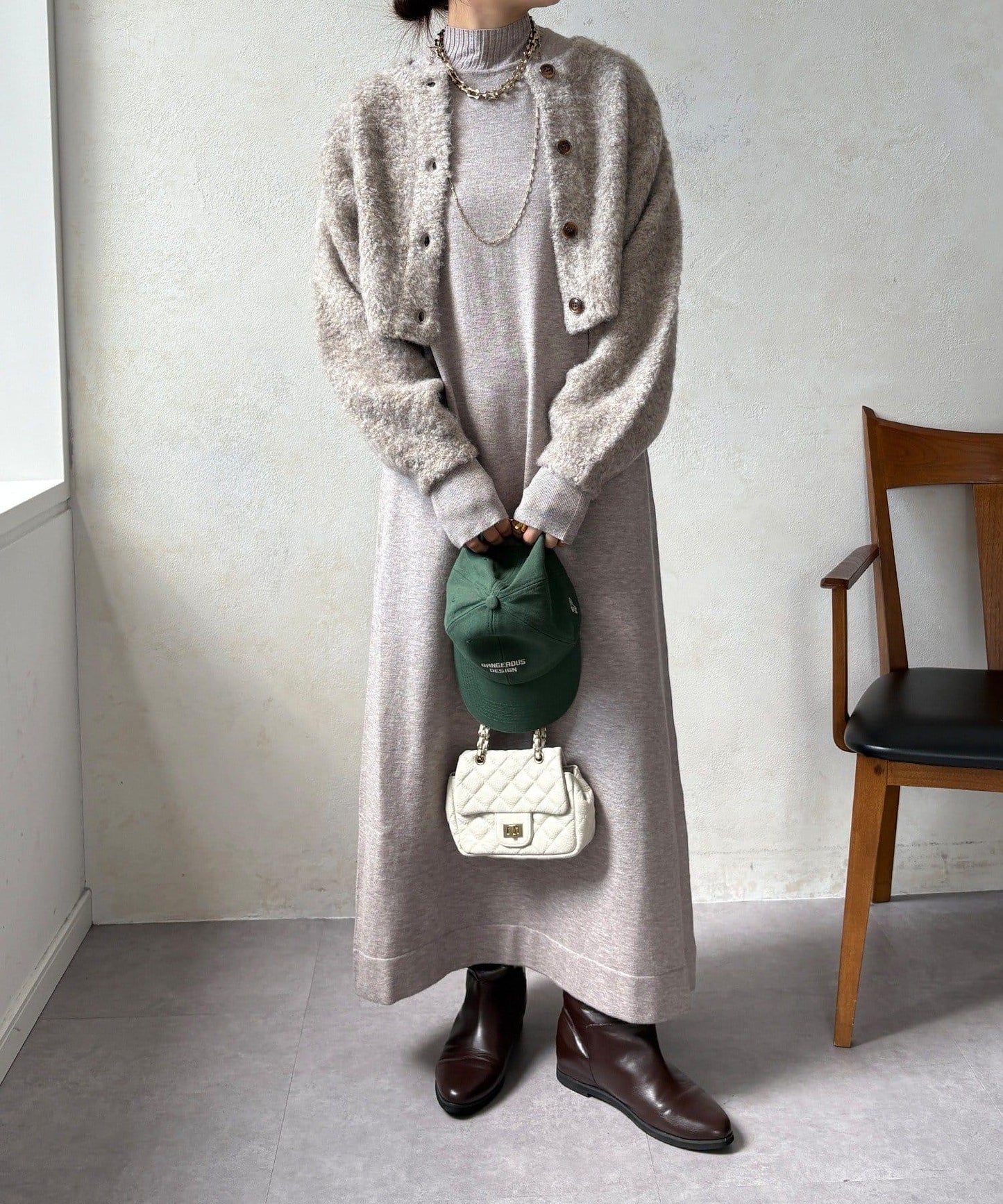 針織開衫+針織連衣裙套裝