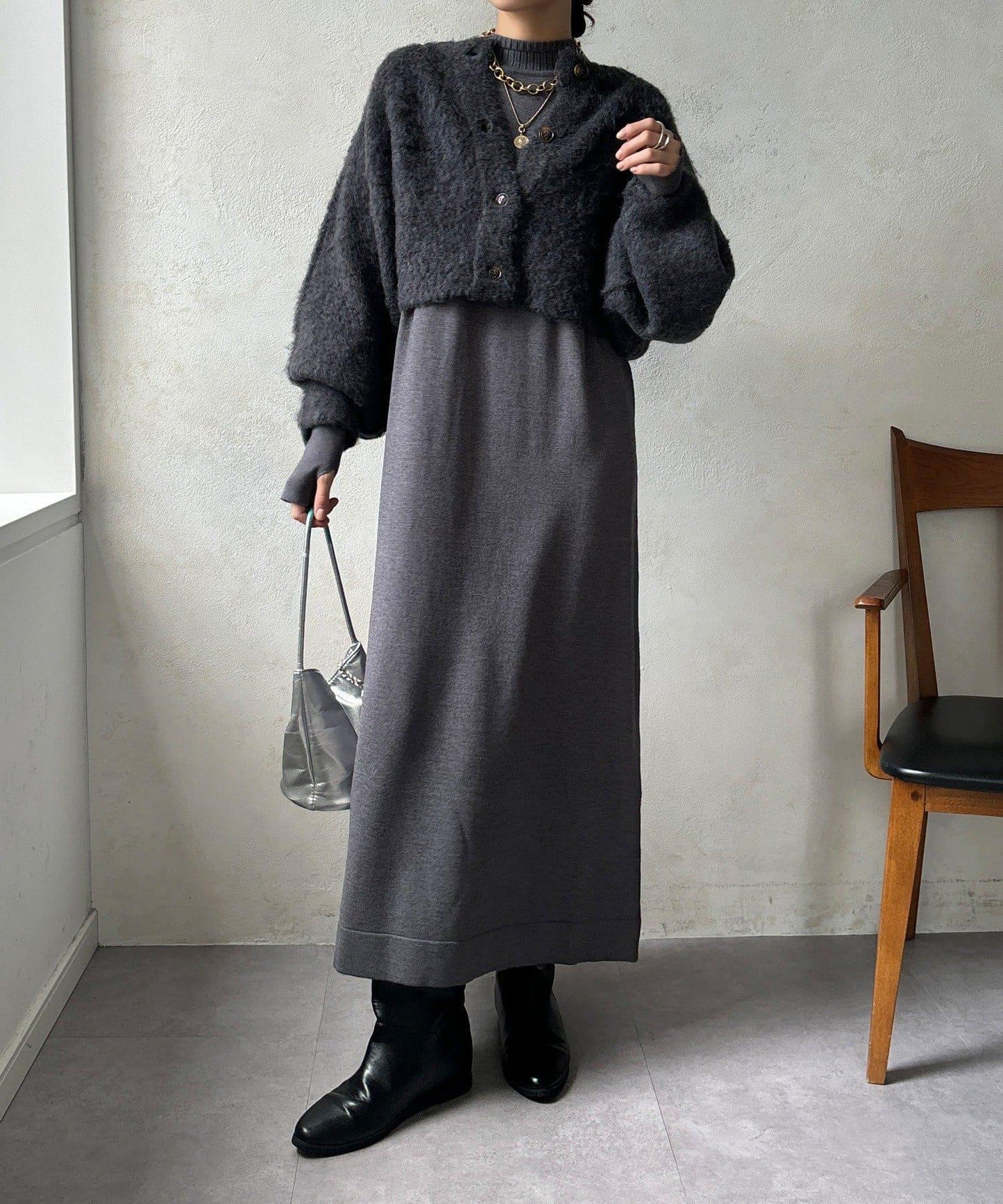 針織開衫+針織連衣裙套裝