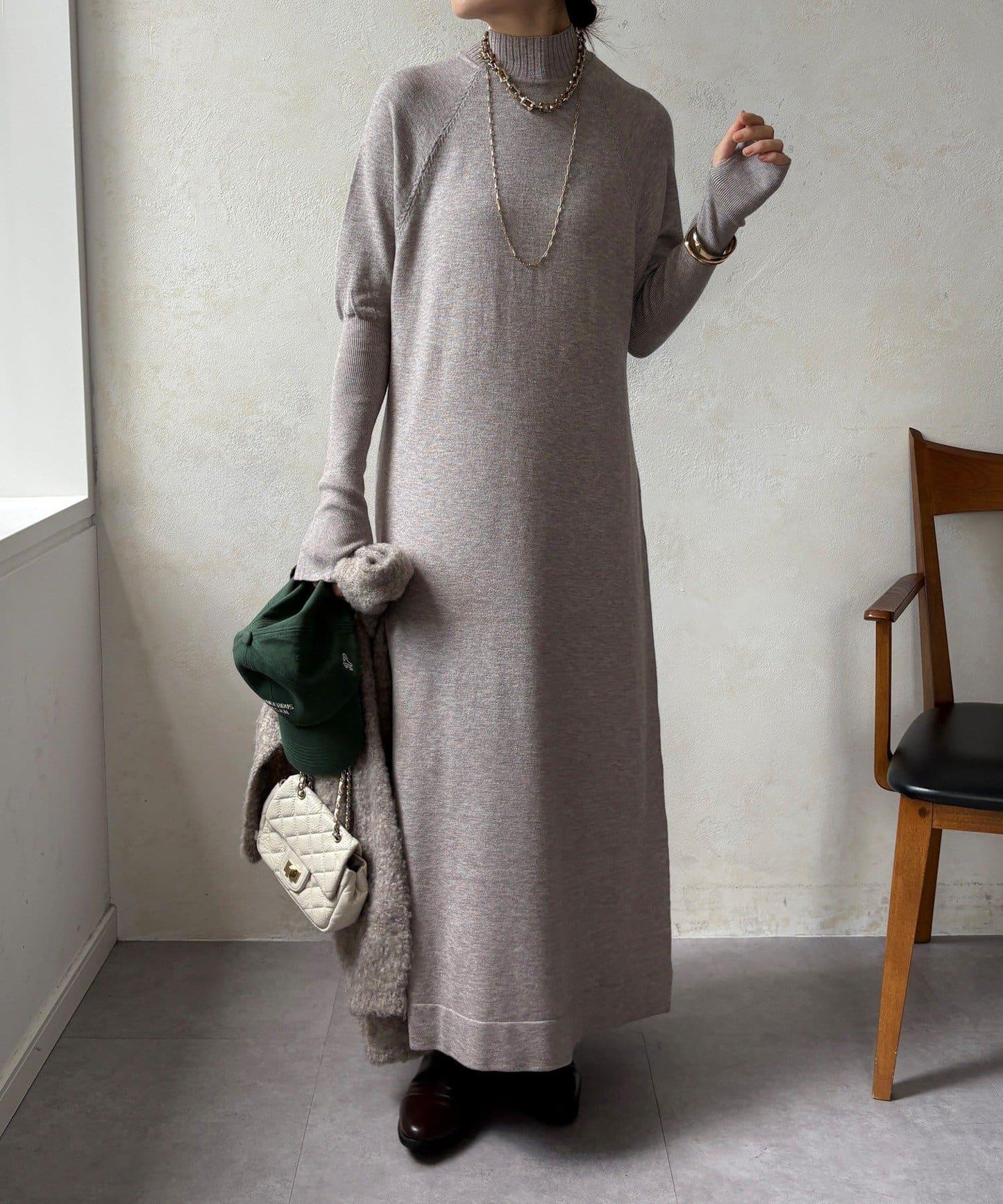 針織開衫+針織連衣裙套裝