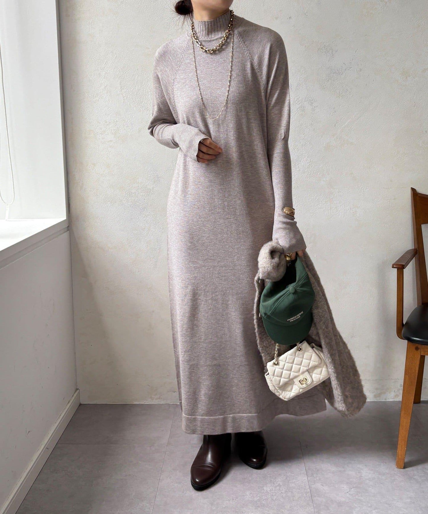 針織開衫+針織連衣裙套裝